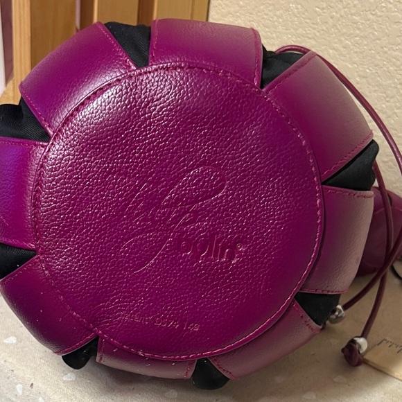 Via Amsterdam-Elegant Purple Tulip leather and black canvas handbag. - Picture 10 of 10